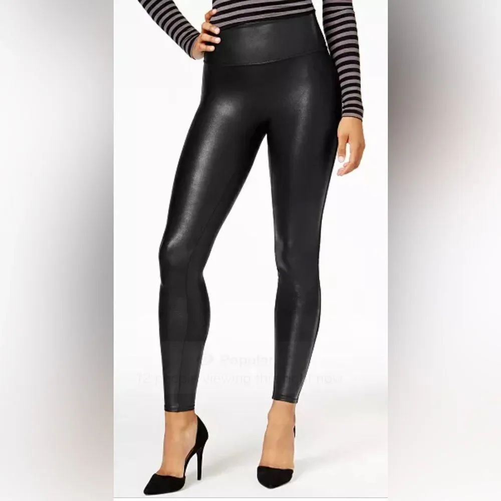 Spanx Black Faux Leather Leggings Size Large Women's